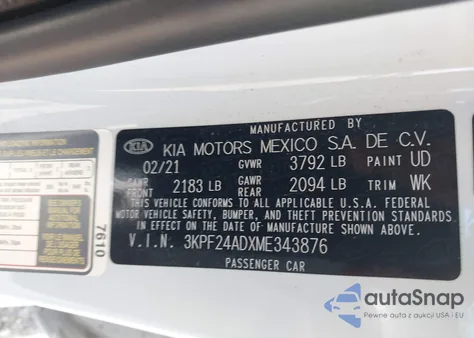 2021 Kia Forte Lxs z USA, uszkodzony, nr VIN 3KPF24ADXME343876